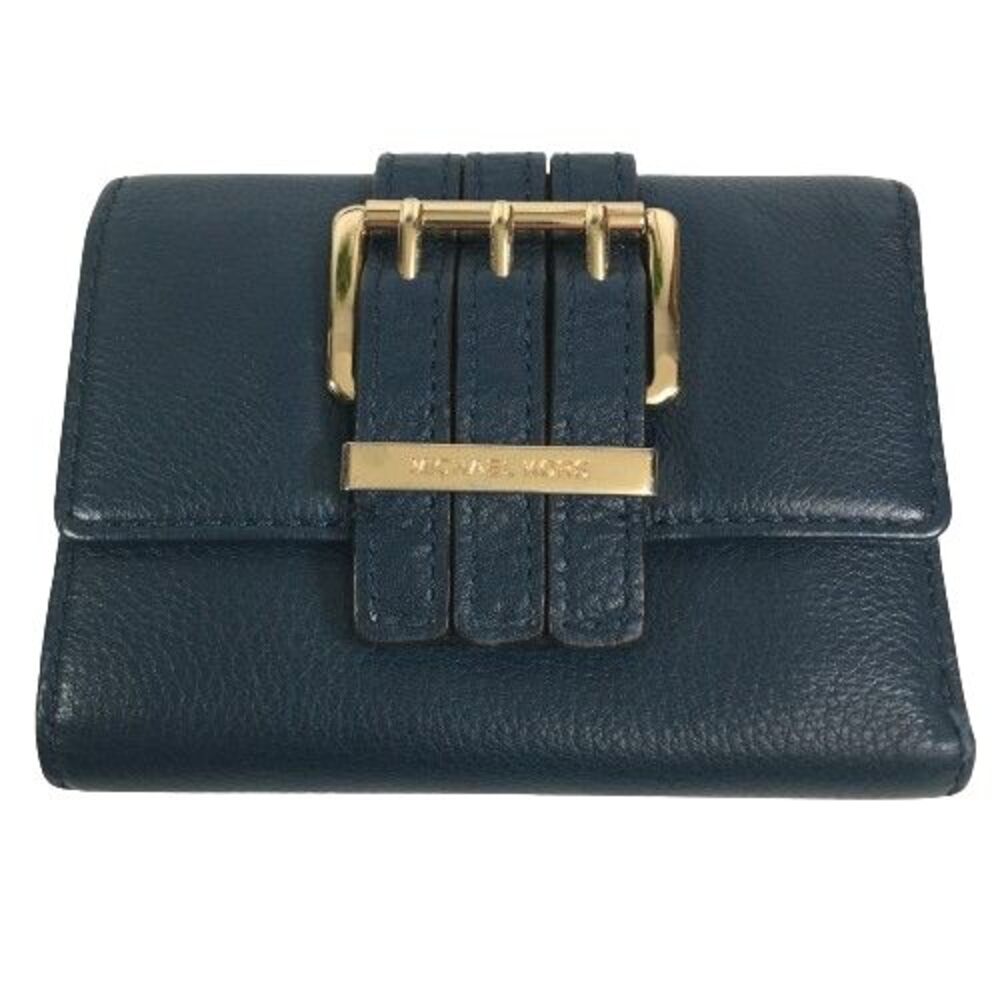 MICHAEL KORS Gansevoort Clutch Wallet Medium Trifold Navy-Blue Pebble Leather